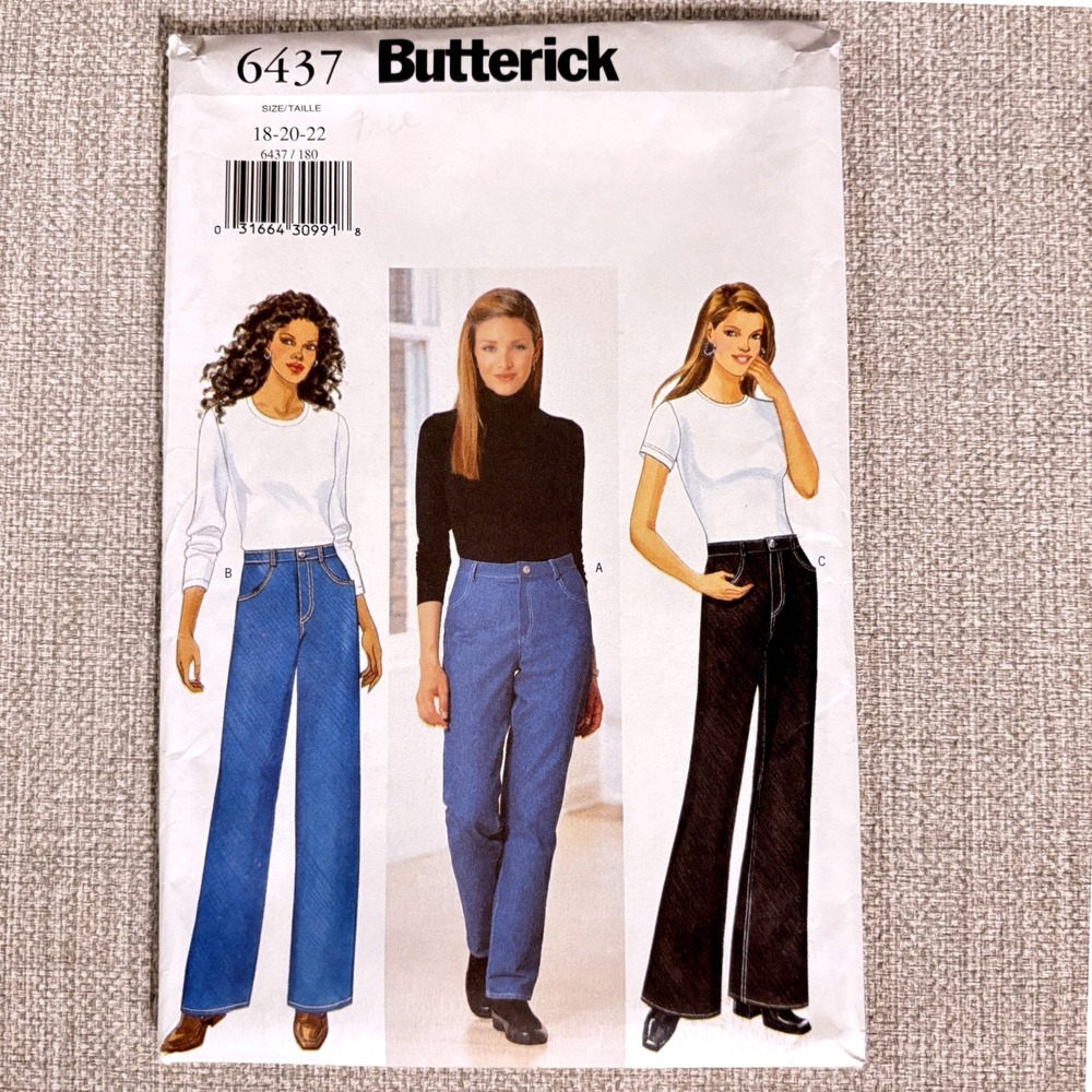 Butterick 6437 Straight Tapered Boot Cut Mom Jeans Sz 18-22 90s Model-Off-Duty